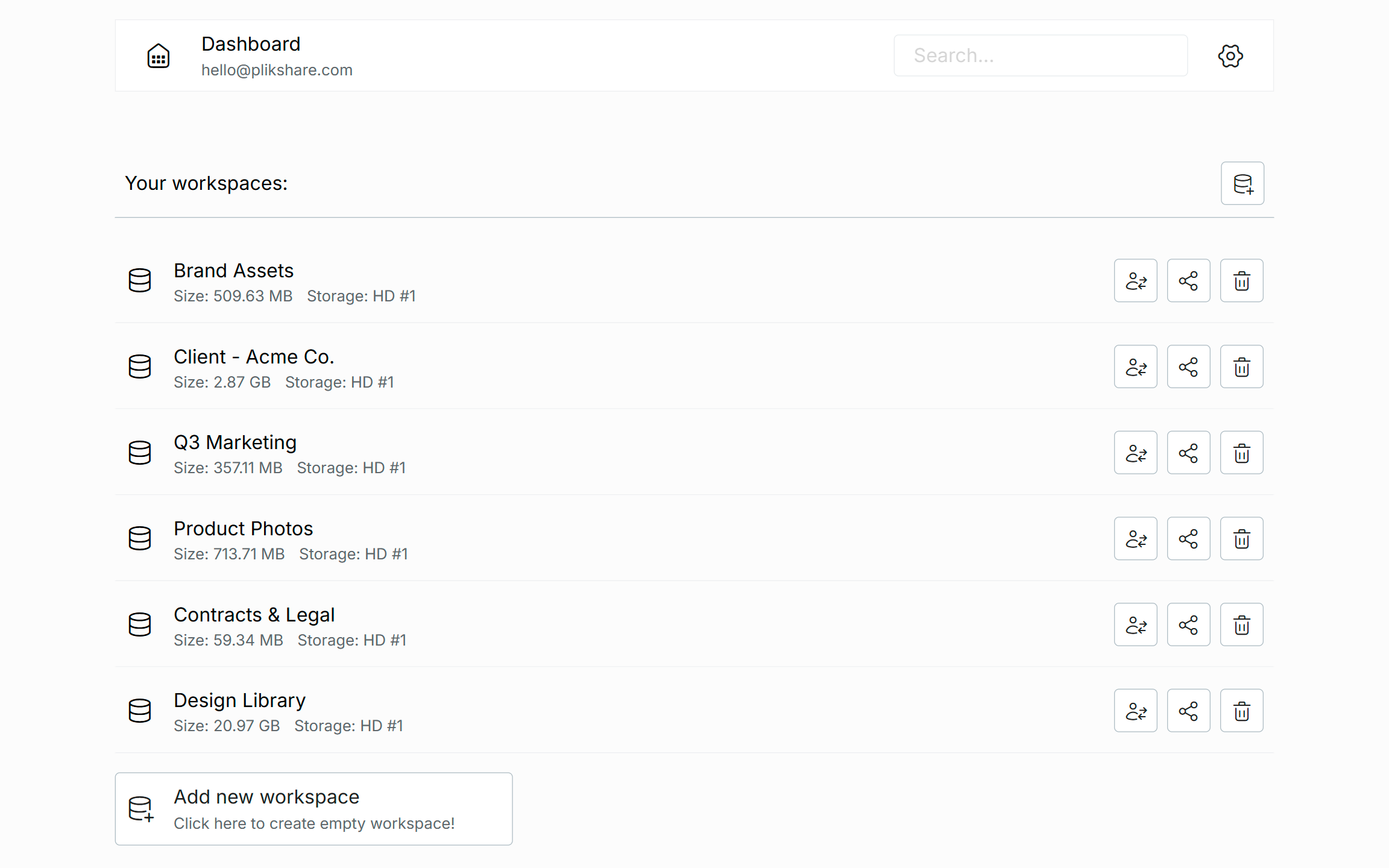 PlikShare dashboard