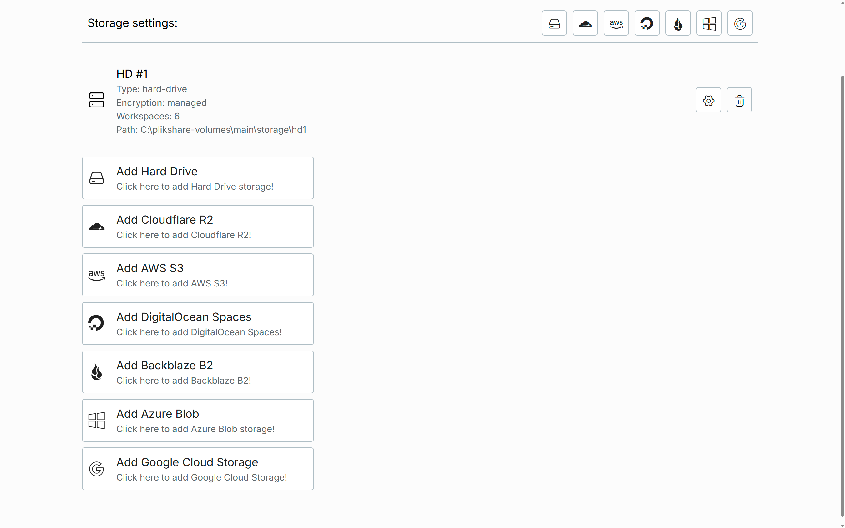 PlikShare storage configuration